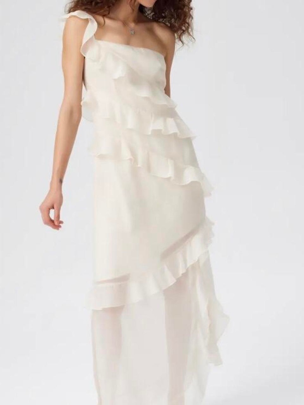 Cider One-Shoulder Ruffle Maxi Dress in Ivory
